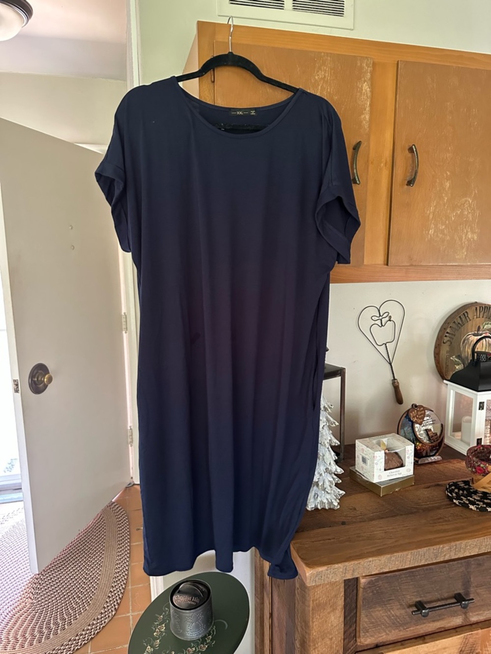 Navy Short-Sleeve Midi T-Shirt Dress